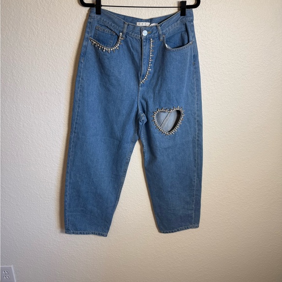 AREA Blue Crystal Heart Cutout Cropped Jeans - Picture 6 of 15